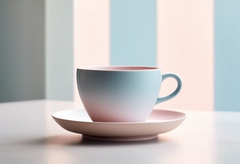 Obraz premium minimalist coffee cup resting textured surface soft palette modern aesthetic showcase, backdrop, design, white, ceramic, mug, flat, nature, wood, clean