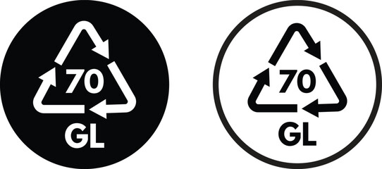 Glass recycling code 70 icon set in two styles . Glass recycling symbol 70 GL . Vector illustration © cool vp