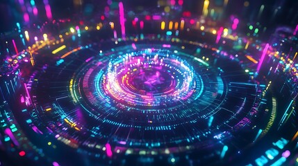 Abstract Neon Circular Light Display with Vibrant Colors