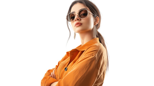 Social media influencer in trendy fashion, confident pose, clean white background, isolated PNG