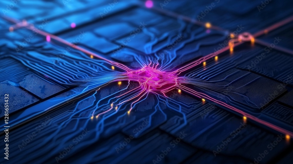 Aufkleber glowing network connections and circuit board - abstract symbolizing technology, innovation, connect