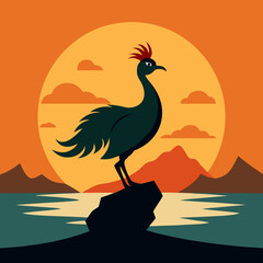 Peacock stone silhouette vector on the beach