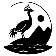 Peacock stone silhouette vector on the beach