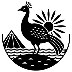 Peacock stone silhouette vector on the beach