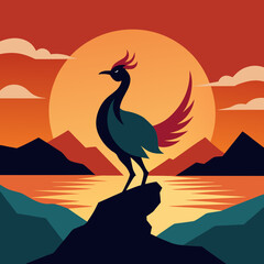 Peacock stone silhouette vector on the beach