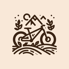 Mountain bike line art logo. mountain bike cycling vector vintage illustration. minimalist bicycle icon logo