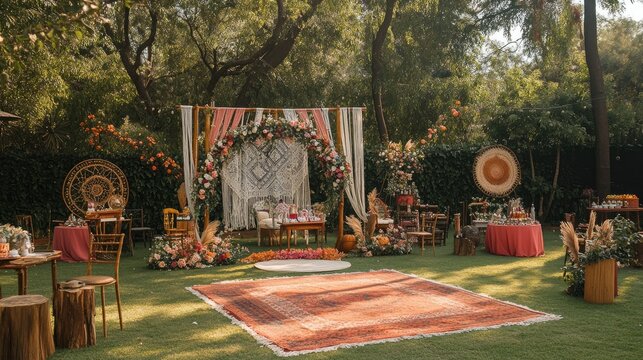 Elegant outdoor birthday party with a boho theme