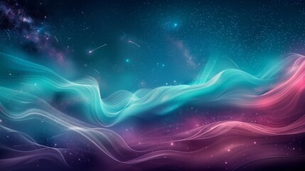 Fototapeta premium Dreamy Cosmic Waves Flowing Through a Vibrant Starry Galaxy