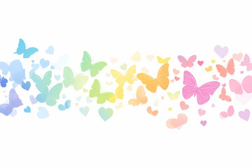 Abstract butterfly hearts border in vector style with a flat minimalist design isolated on white