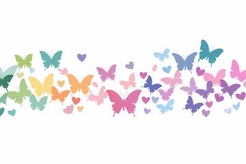 Abstract butterfly hearts border in vector style with a flat minimalist design isolated on white
