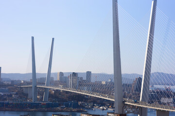 Cable-stayed bridge over the sea, Vladivostok, Golden bridge