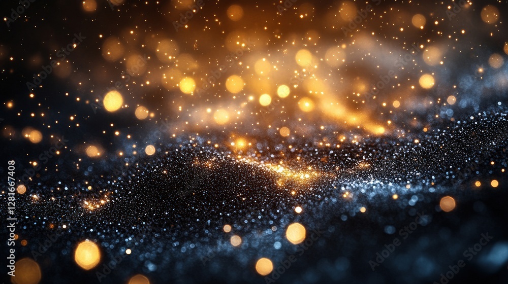 Poster abstract close-up of shimmering particles in a dark environment, creating a magical atmosphere