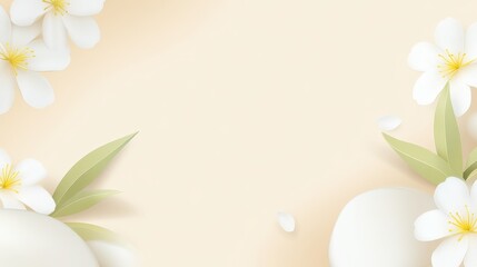 Serene Bloom Background - Elegant peach background adorned with white flowers and smooth stones, perfect for spa, beauty, or wellness branding