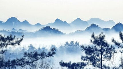 Misty Mountain Scenery in Artistic Style