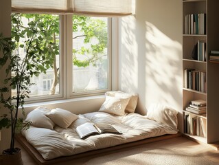 A warm and inviting reading nook near a sunny window