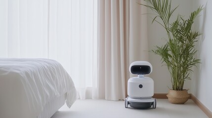AI-powered robotic home nurse assisting elderly individuals, providing medication reminders and health monitoring in real time
