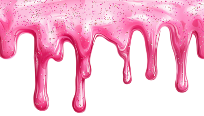 Dripping glossy pink slime with glitter png