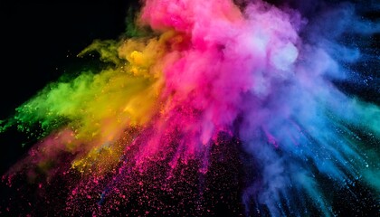 Colorful Holi powder explosion creating vibrant patterns on a white background during festival celebration. Generative AI