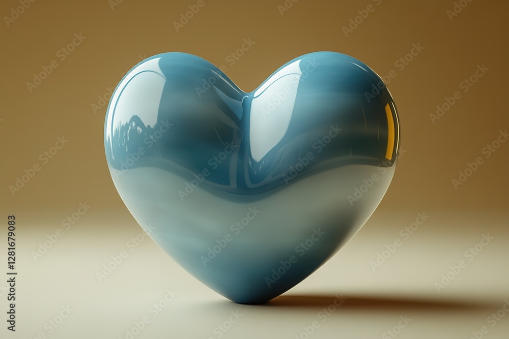 Poster a light blue heart-shaped object casts a soft shadow against a neutral background highlighting its s