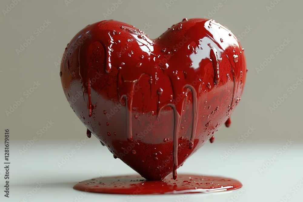 Poster a heart-shaped object with red dripping liquid evokes feelings and metaphorical connections the artf