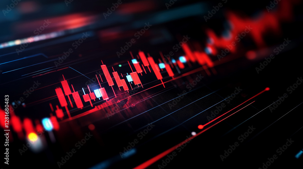 Poster stock red finance chart analysis for investors in a dynamic market environment with data visualizati