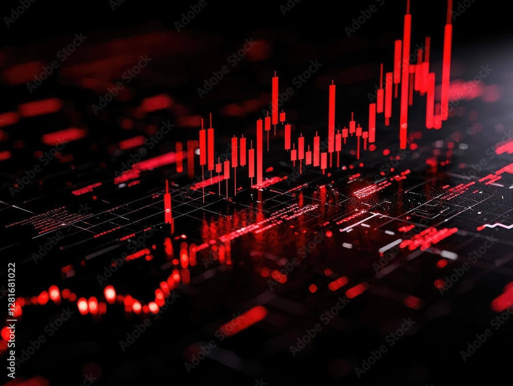 Poster dynamic stock market analysis red finance chart trends in a digital environment with insights on inv