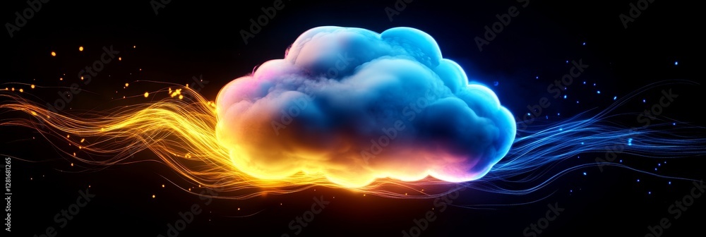 Aufkleber vibrant cloud computing network - symbolizing data flow, storage, processing, connectivity, and inno