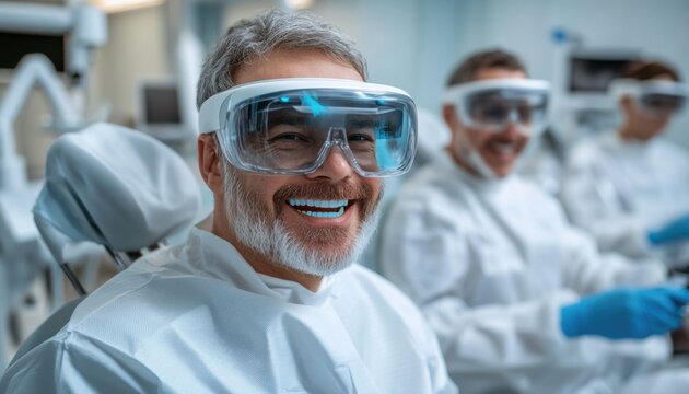 Revolutionizing Dentistry Witness the Future with AR Glasses Explore how a skilled dentist uses augmented reality glasses to meticulously assess a patient's oral hygiene habits, creating personalized