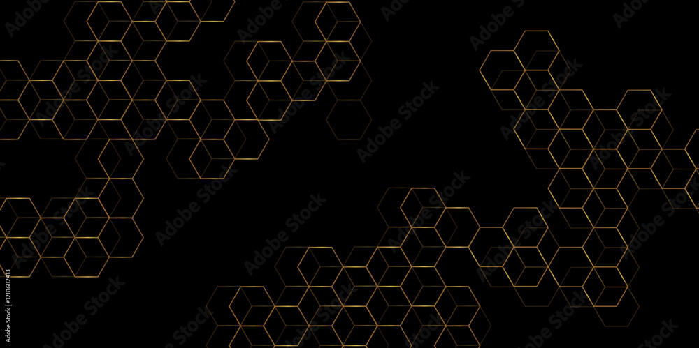 Poster luxury black pattern geometric mesh cell texture. abstract minimal geometric black and gold light ba