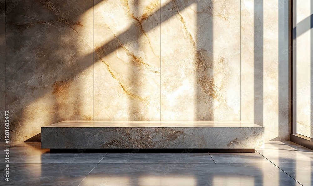 Poster marble platform in a room with sunlight from a window for product display