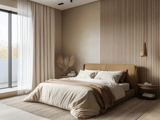 A Modern Bedroom Displays a Contemporary Interior Design Space