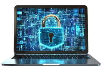 [Transparent Background PNG]Laptop Screen Showing Security Lock on Circuit Board