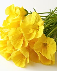 Fototapeta premium Radiant yellow pansies in full bloom against a clean white background capturing the essence of spring and summer with a soft light