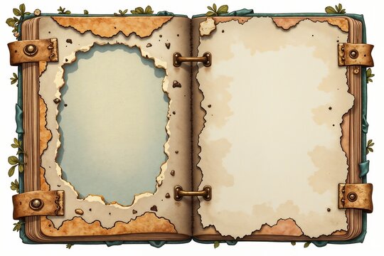 Collage-style illustration of a book with torn paper edges, mixed textures, and vintage elements for World Book Day - Powered by Adobe