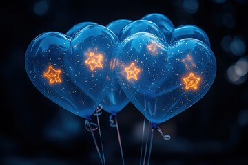 Obraz premium Heart-shaped balloons filled with glowing stars create a magical dreamy atmosphere against a dark background Perfect for special occasions