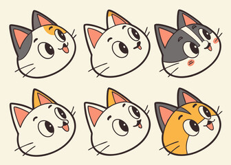 Fototapeta premium Cute Cat Faces with Different Expressions, Perfect for a Whimsical Design