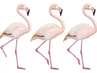 Obraz premium Three elegant flamingos in graceful poses, showcasing beauty and poise.