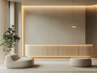 Modern minimalistic interior design featuring a neutral colored aesthetic