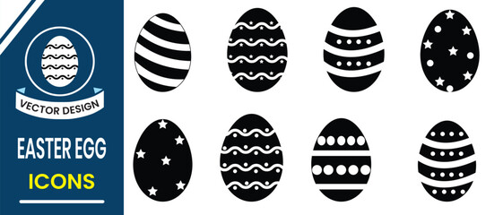 Easter eggs icon vector, silhouette. Easter Egg Vector with stroke. Set of black and white eggs. Easter day element set. Vector illustration of egg.