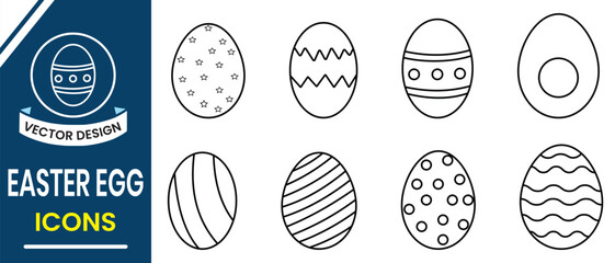 Vector set of easter eggs line icon, silhouette. Easter Egg Vector with stroke. Set of black and white eggs. Easter day element set. Vector illustration of egg.