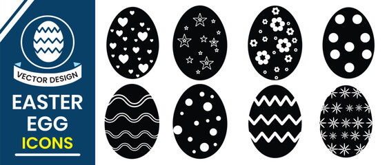 Easter egg silhouette, eggs icon vector set. Easter Egg Vector with stroke. Set of black and white eggs. Easter day element set. Vector illustration of egg.