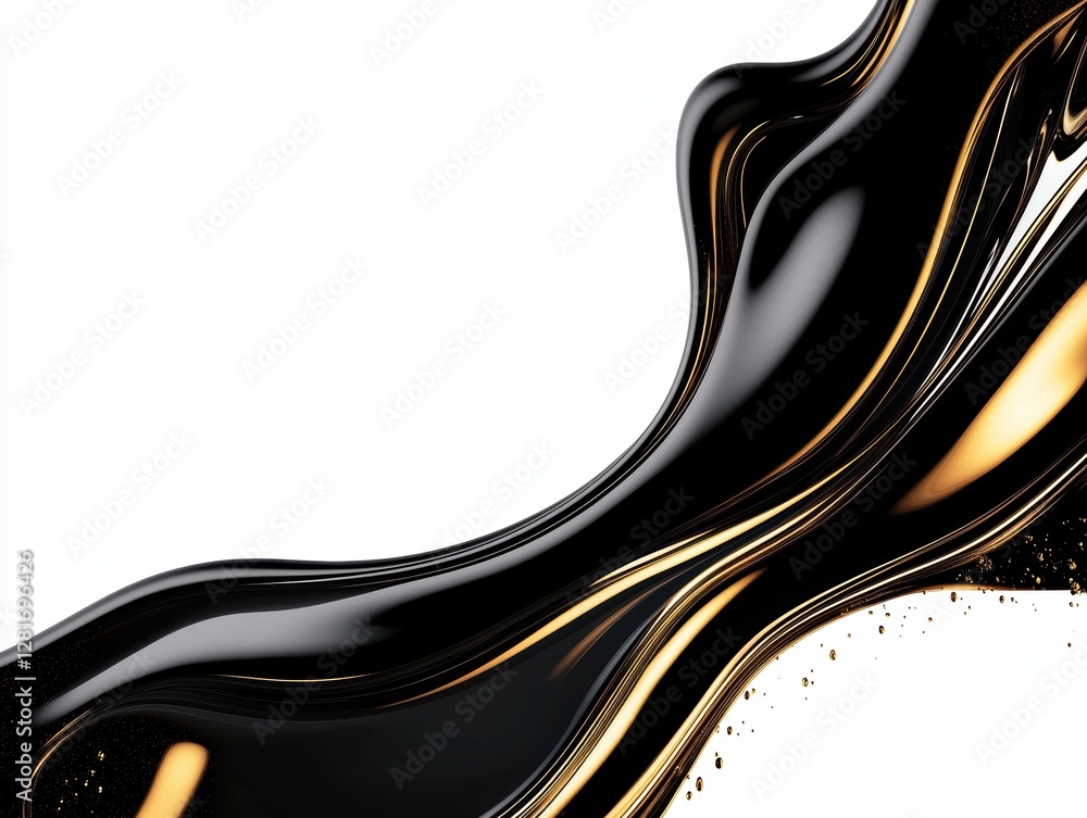 Poster abstract liquid motion with glossy metallic textures and dynamic curves, isolated on white, perfect 