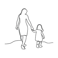 Mother Daughter Walking Holding Hands Line Art Minimalist Simple © Chaya