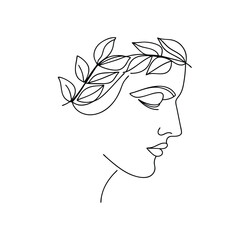 Elegant Line Art Drawing of a Woman with Leaf Crown
