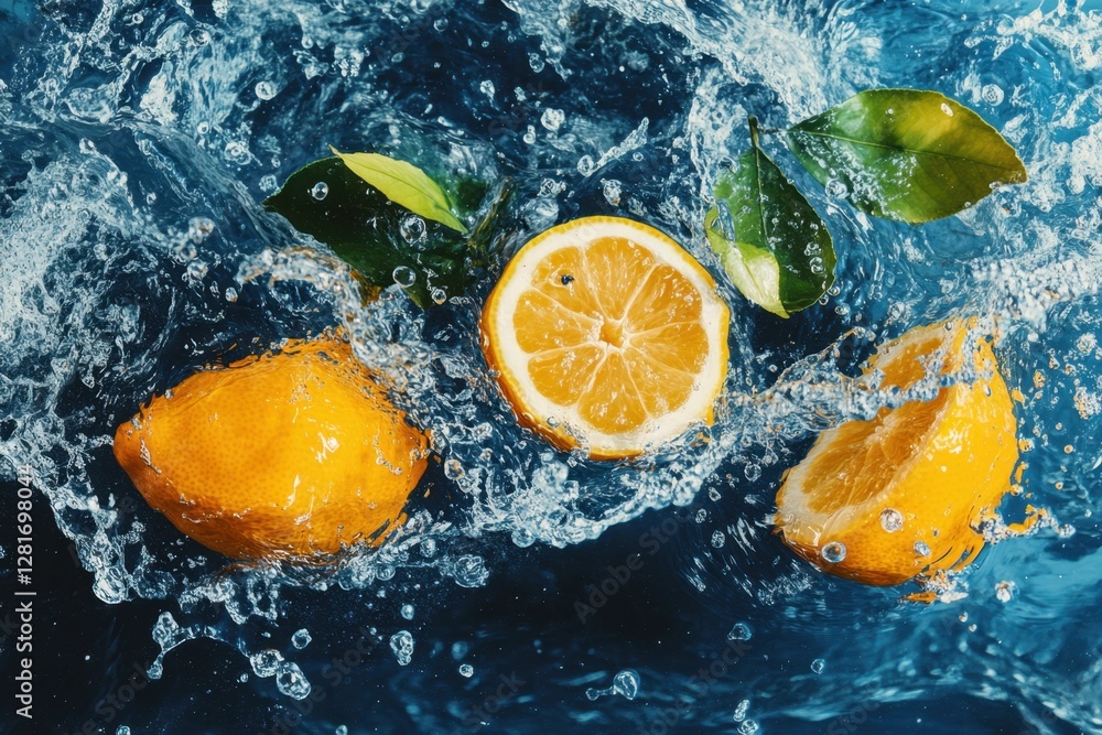 Aufkleber refreshing lemons splashing in cool water creating a vibrant and invigorating citrus still life with