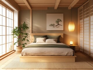 A Japanese Style Bedroom With Minimalist Furniture Design