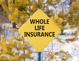 Whole life insurance symbol. Concept words Whole life insurance on beautiful yellow road sign....