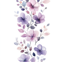 Persian Lilac vertical border, with minimal details and a simple illustration. Watercolor botanical banner for the design of invitations, cards, congratulations, announcements, sales, stationery