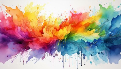 Fototapeta premium vibrant rainbow watercolor splashes overlapping and blending into a colorful artistic abstract composition