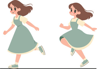 A charming vector illustration of a young girl running, emphasizing motion and joy, set against a minimalistic white background. Perfect for themes of childhood, activity, and cheerful movement